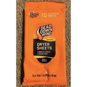 1 PACK-DEAD DOWN WIND BROAD SPECTRUM ODORLESS CONTROL DRYER SHEETS